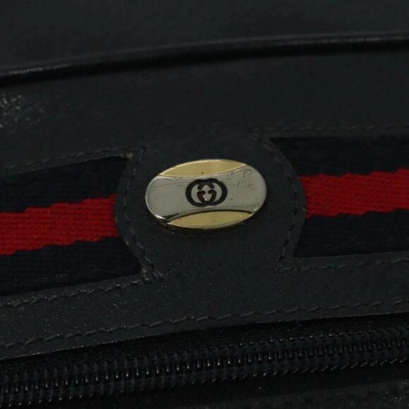 GUCCI GG Supreme Sherry Line Shoulder Bag PVC Navy Gold Auth - Picture 12 of 16